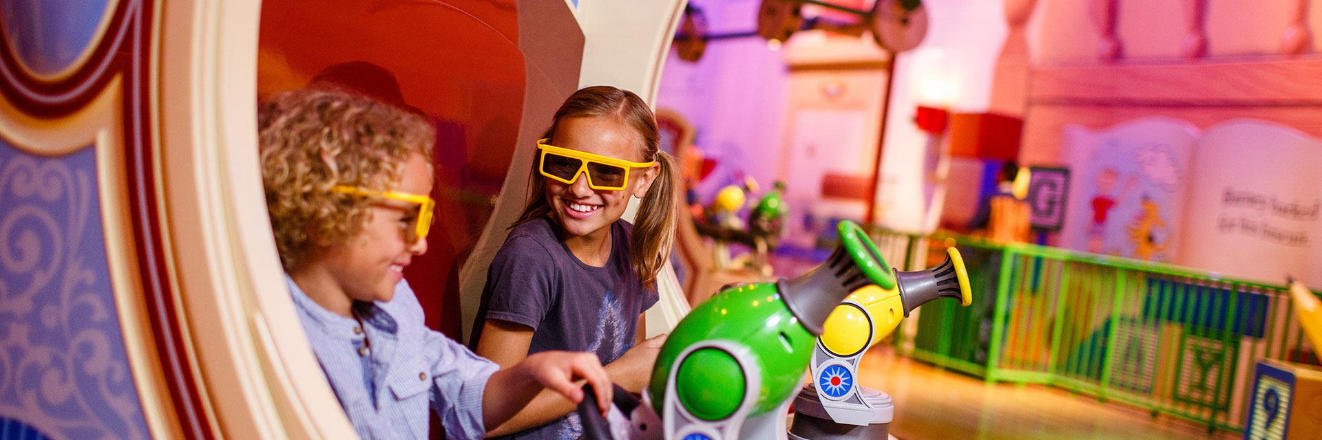 Toy Story Mania; brother and sister; Toy Story Land; Hollywood Studios