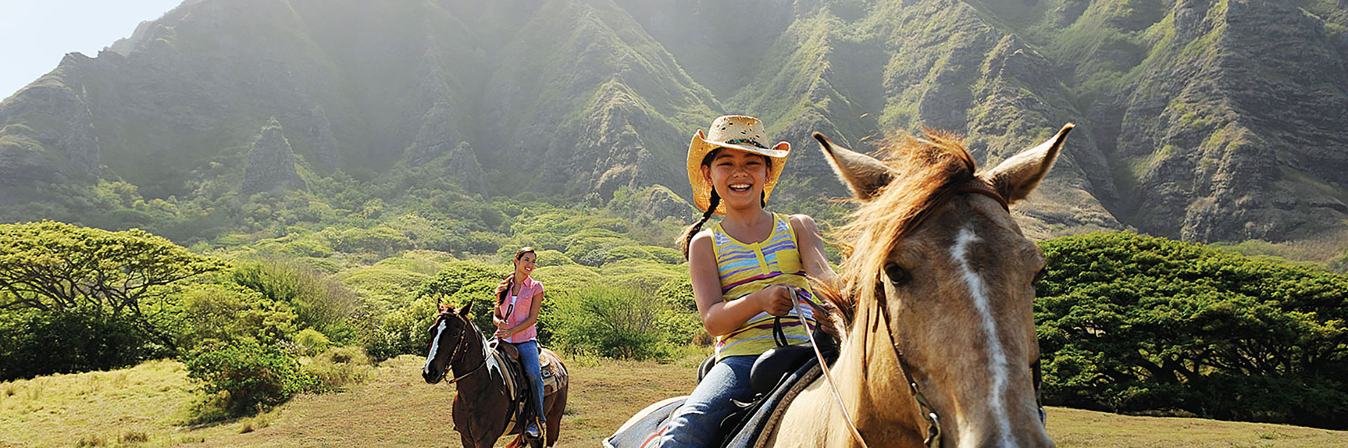 Mom And Daughter Horseback Rding