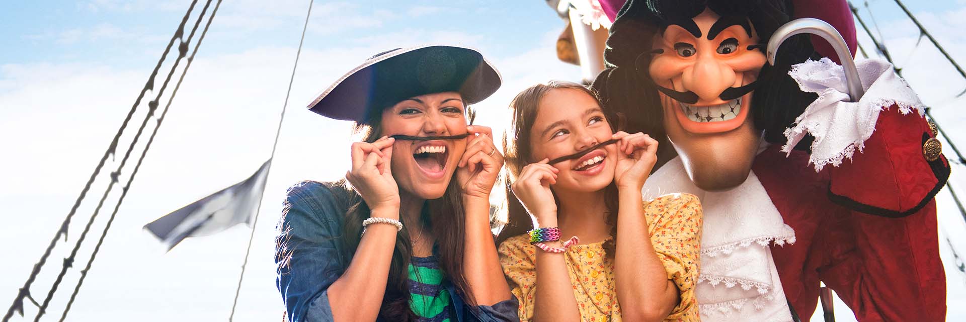 dlr activities 07; mustache, Captain Hook, mom; daughter