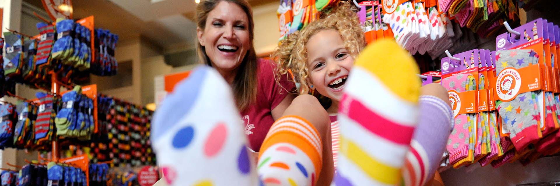 Mom and daughter Shopping at Disney Springs; Just Fun Socks