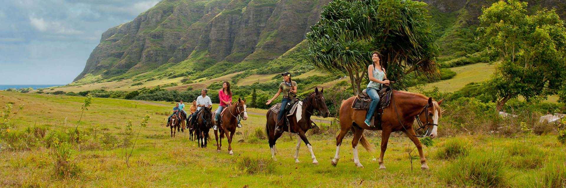 Kualoa Ranch Excursion; adults; wilderness; horses; horseback riding