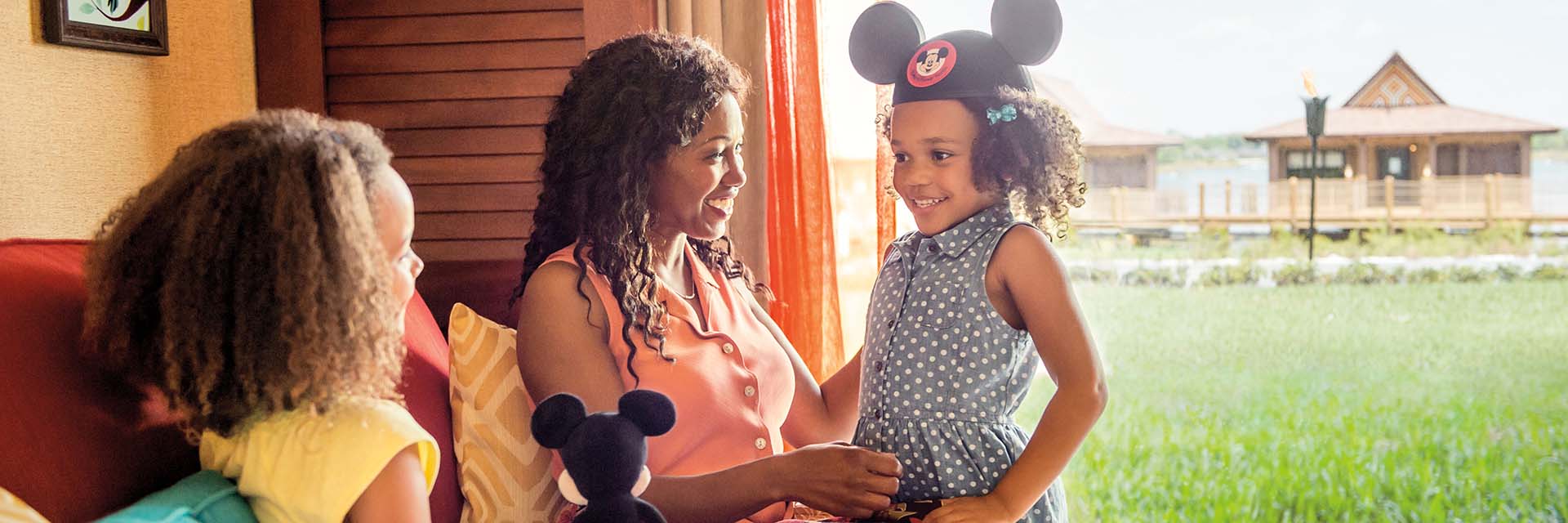 Interior of Polynesian Villas and Bungalows; Mickey ears; Mickey plush