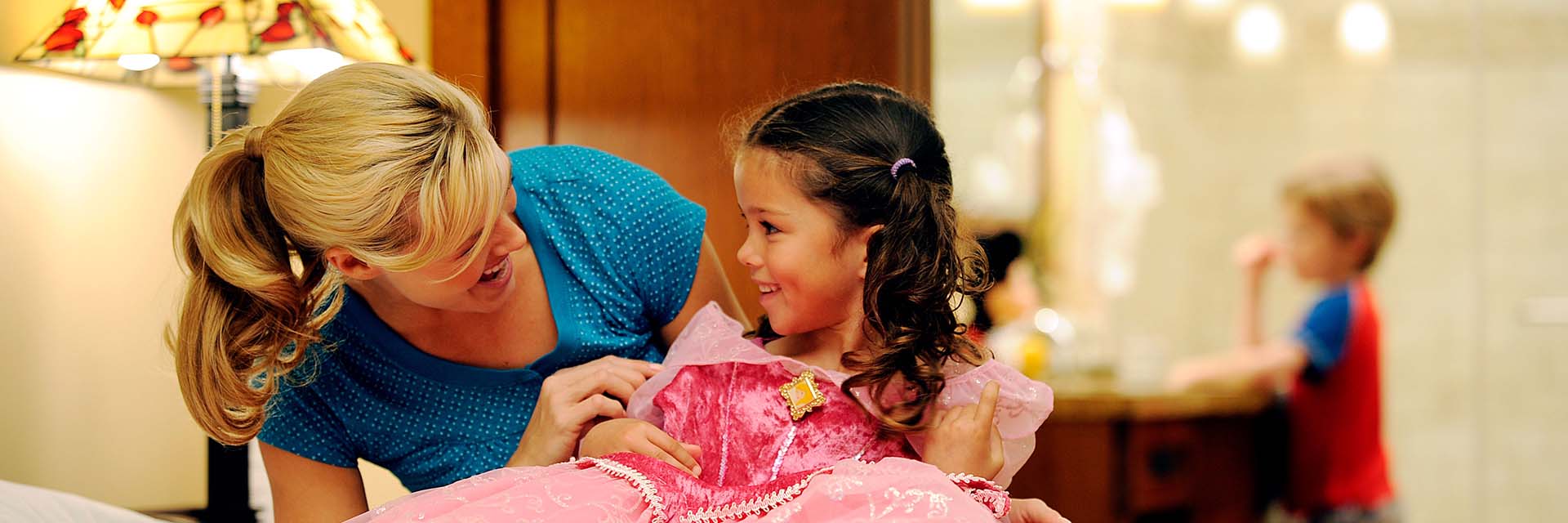 Mom with daughter; costume sleeping beauty