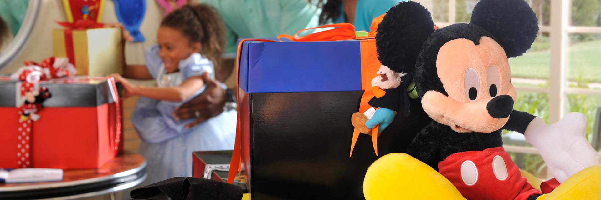 Inroom Celebration; Mickey Mouse Plush; AA Girl in Cinderella Costume