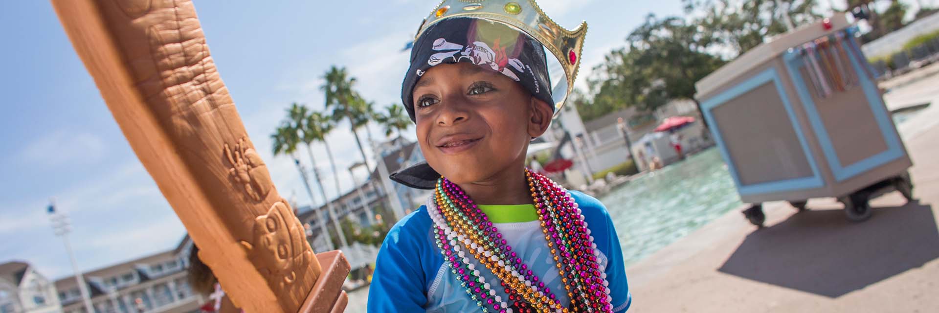 Pirate; boy; AA: Resort pool; sword; beads