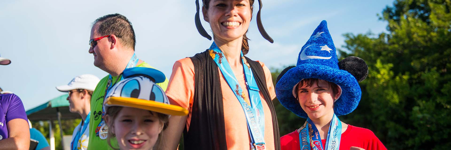 Mom and kids in hats