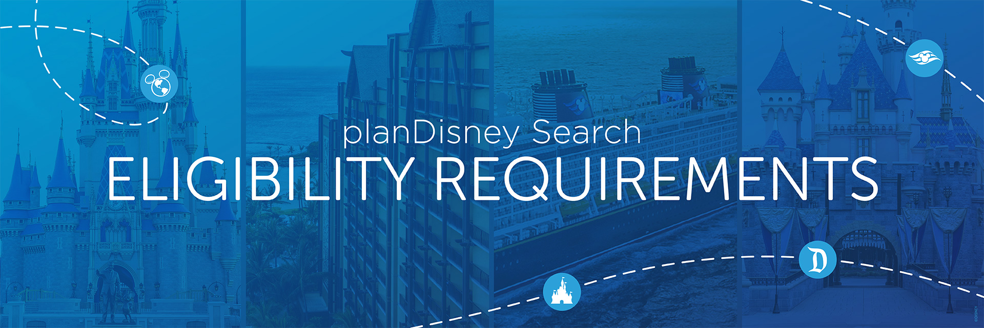 planDisney Search - Eligibility Requirements - An image with a blue transparent overlay with light blue footprints traversing it.